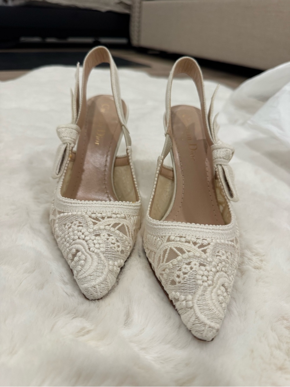 Christian Dior J'adior lace and leather slingback pumps - Picture 4 of 12